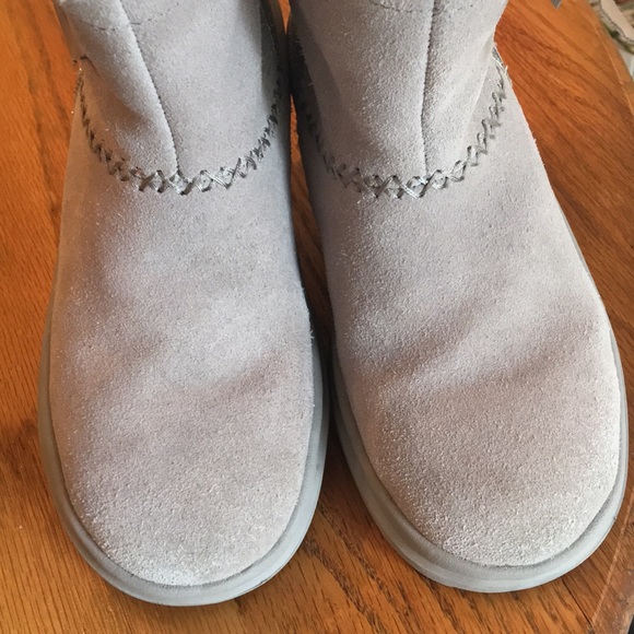 Ugg gray leather shearling boots rubber sole 4 - Picture 9 of 11